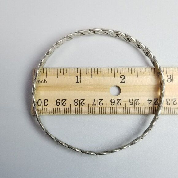 Vintage Silver Tone Braided Bangle Bracelet, Flat Woven Design, Estate - Picture 6 of 8
